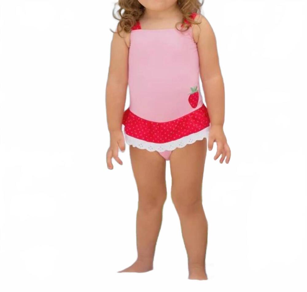 NEW BEAUFORT BONNET girl's grace bay bathing suit in pink/red/strawberry